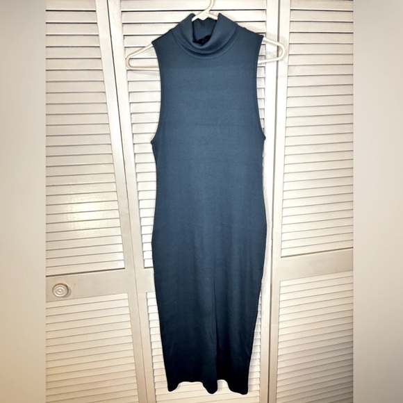 NWOT Zara Sleeveless Mockneck Ribbed Midi-Dress in Blue size L - Picture 10 of 13